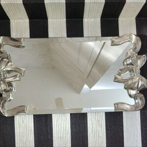 Godinger Silver Plate Rectangular 2 Bows Tray - Vanity Beveled Mirror